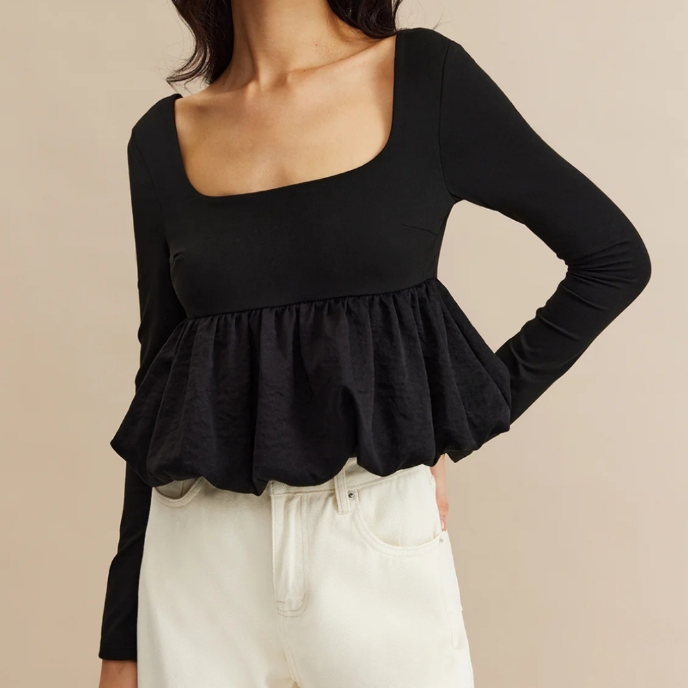 FORE Elegant Long Sleeves Black Women's Top